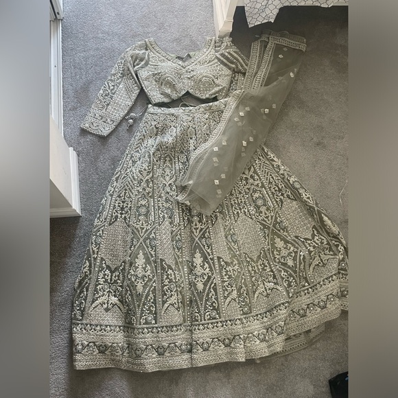 Lehenga Sage Green handwork - Picture 1 of 4